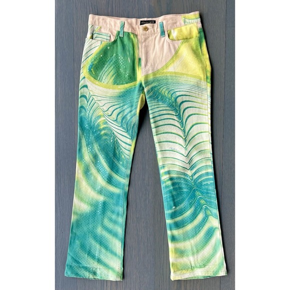 ROBERTO‎ CAVALLI Liquid Opt-Art Irredescant Mermaid Sea Spring 2001 Pants - Picture 1 of 12
